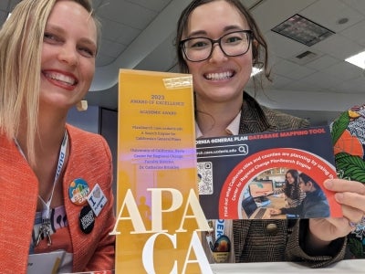 California American Planning Association Conference in Fresno, CA 2023. Dr. B and Kamryn Kubose take home the Award for Academic Excellence for work on PlanSearch